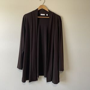 Susan Graver Liquid Knit Open Front Cardigan 3X Chocolate Brown Office Casual